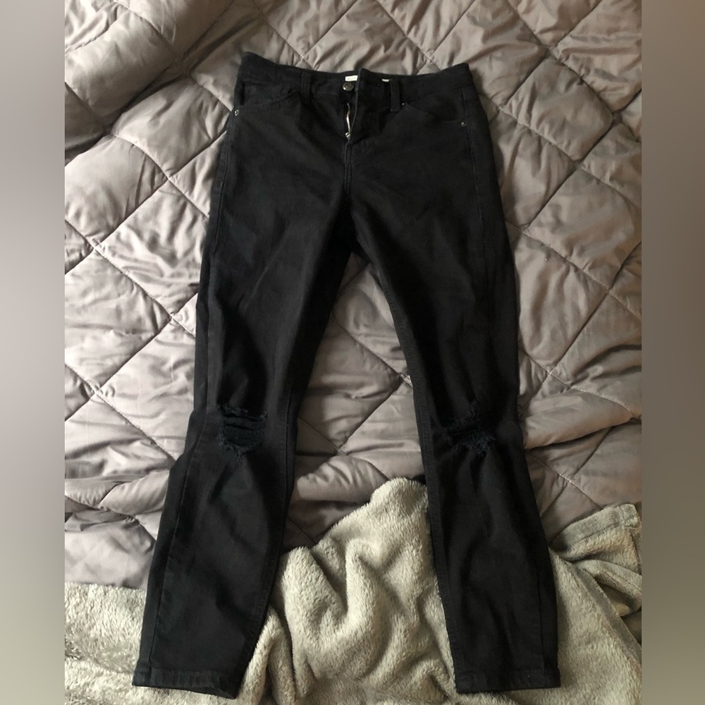 Topshop Black Denim Ankle Ripped Jeans